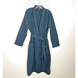 GARMENTEX Classic Fit Collection Men's MEDIUM Long ROBE 100% COTTON GREEN Plaid